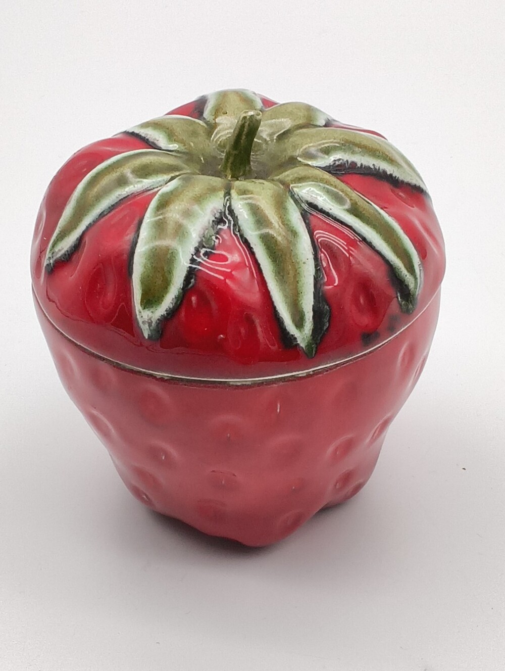 Retro Strawberry Ceramic Lidded Jar - Red & Green Fruit Canister